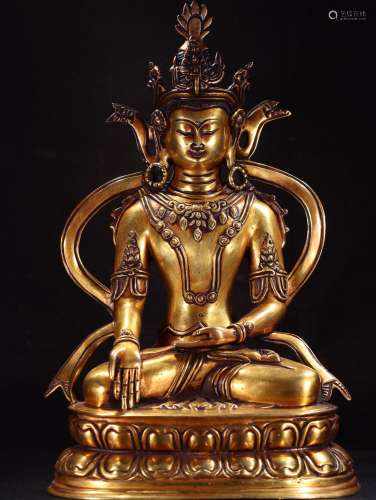 Copper and gold guanyin caveSize: 22 cm high 33.5 cm long 16...