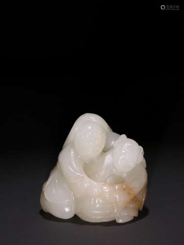 Hetian jade the lad drum carvings.Specification: high 4 cm w...