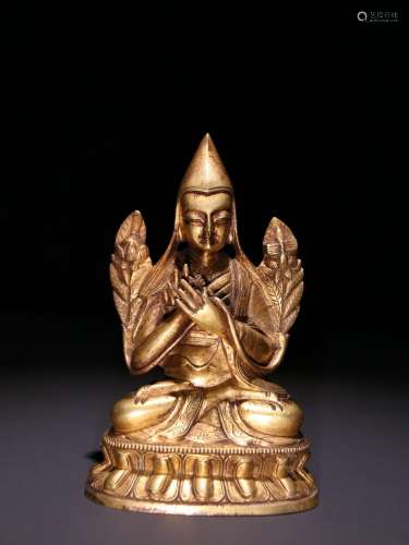 Copper and gold tsongkhapa statuesSpecification: high 10.5 c...