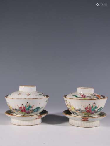 Stagnation stories of white porcelain famille rose tea turee...