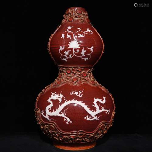 Red glaze flowers anaglyph longfeng grain bottle gourdSize 5...