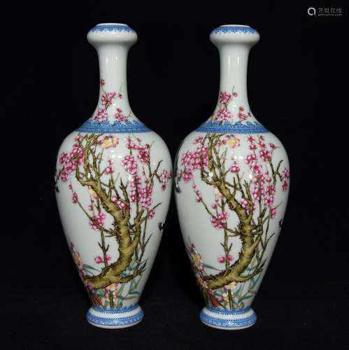 Colored enamel bottle plum flower grain,Size 21.5 x 9,