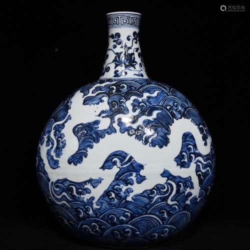 Blue and white dragon grain flat bottlesSize 45 x35