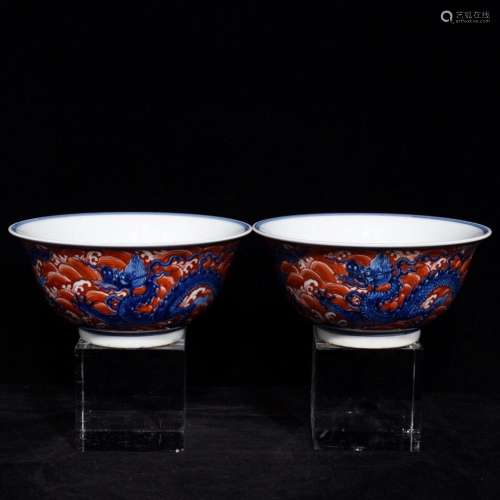 Blue vitriol red hoses green-splashed bowlsSize 8.7 x18.3