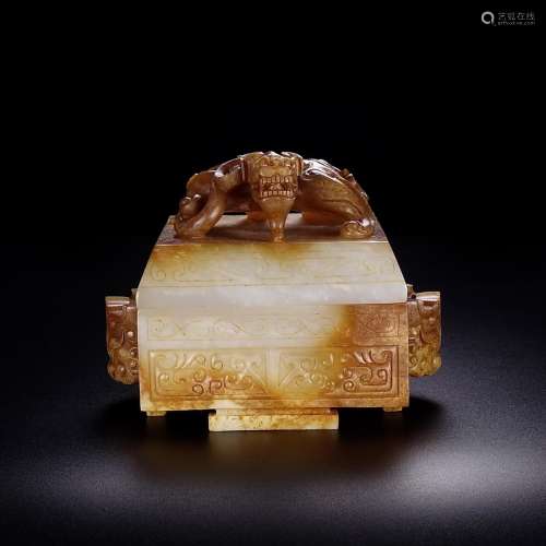 Hetian jade dragon box, connect fully, jade carved the sharp...