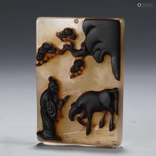 Onyx stone carvings figuresSize, long 6 width 4.1 0.8 cm thi...