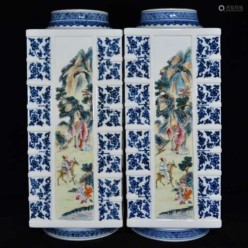 Blue and white enamel characters grain square bottlesSize 35...