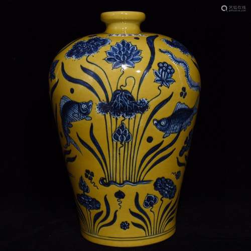 Yellow to blue and white fish grain mei bottle29 x20 size