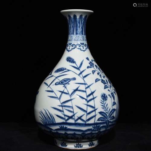 Blue and white LuYan figure okho spring bottleSize 27 x18