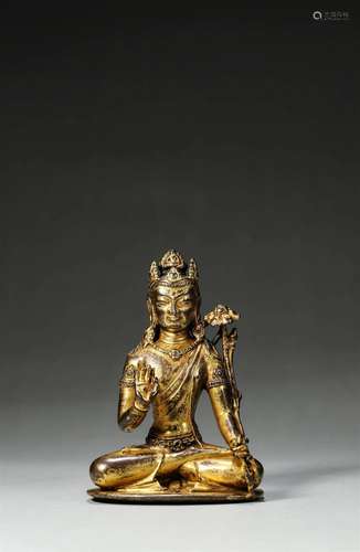 A gilding copper Guanyin bodhisattva statue