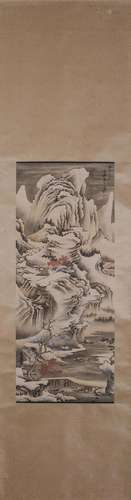 A Chinese landscape silk scroll, Zhang Daqian mark