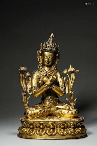 A gilding copper Vajradhara statue