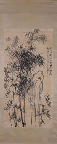 A Chinese red bamboo painting, Zheng Banqiao mark