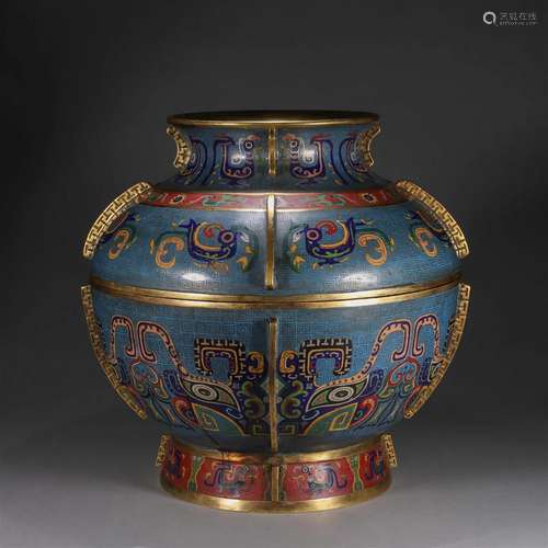 A beast face patterned cloisonne pot