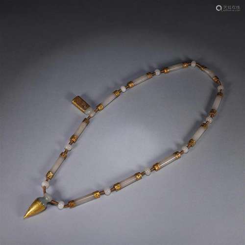 A jade gold-inlaid necklace