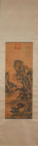 A Chinese landscape silk scroll, Weng Zhengming mark