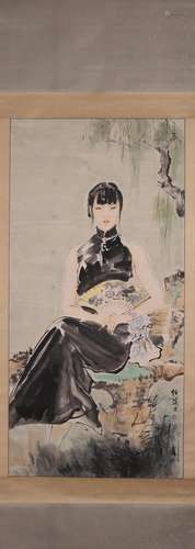 A Chinese figure painting, Bai Bohua mark