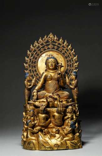 A gilding copper Guanyin bodhisattva statue