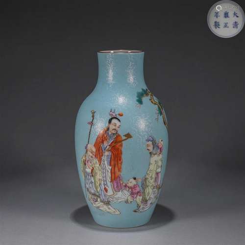 A blue glaze famille rose figure porcelain vase