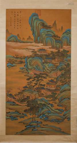 A Chinese landscape silk scroll, Juran mark