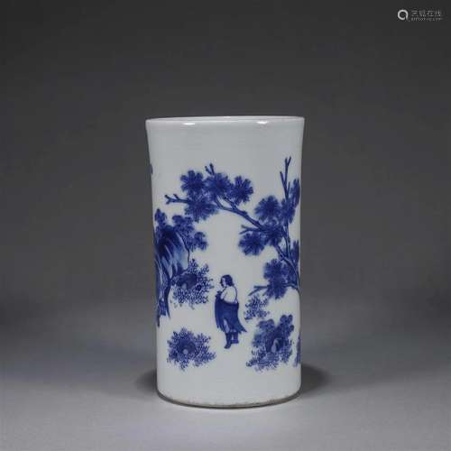 A blue and white figure porcelain brush pot