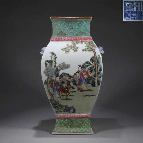 A multicolored figure porcelain vase