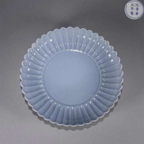 A celeste glaze porcelain flower plate