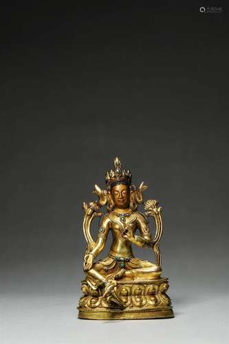 A gilding copper green tara statue