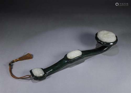 A dragon patterned jade-inlaid jasper ruyi