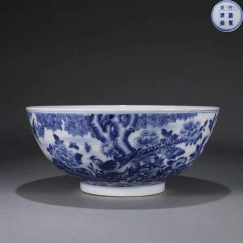 A blue and white bird and flower porcelain bowl