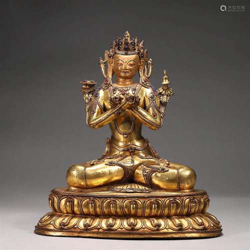 A gilding copper Vajrasattva statue