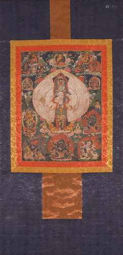 A Chinese thangka painting of thousand-armed Guanyin