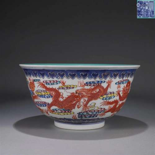 A famille rose iron red dragon porcelain bowl