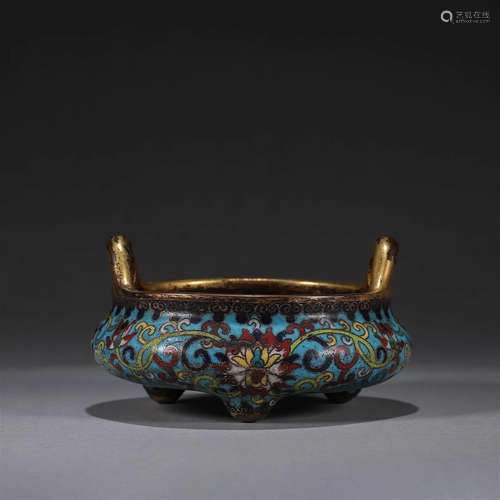 A double-eared cloisonne censer