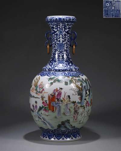 A blue and white famille rose figure porcelain vase