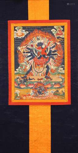 A Chinese thangka painting of Mahakala