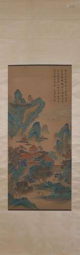 A Chinese landscape silk scroll, Fan Kuan mark