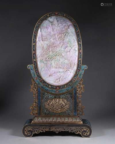 A cloisonne jadeite-inlaid landscape screen