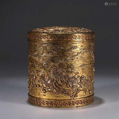 A lion patterned gilding copper incense burner