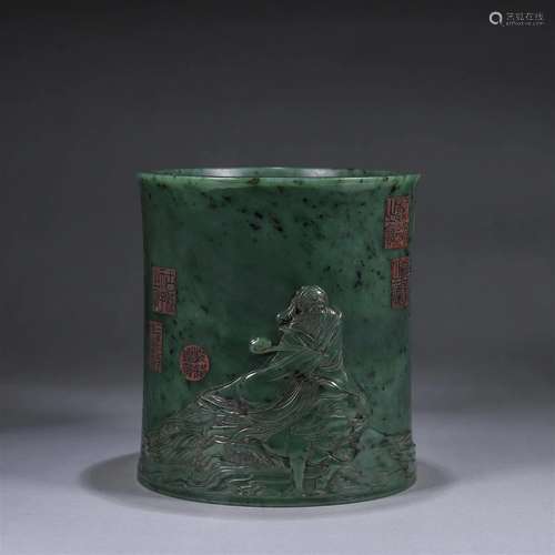 A figure patterned jasper brush pot