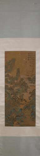 A Chinese landscape silk scroll, Weng Zhengming mark