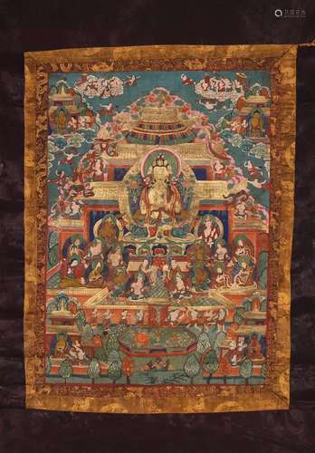 A Chinese thangka painting of Guanyin