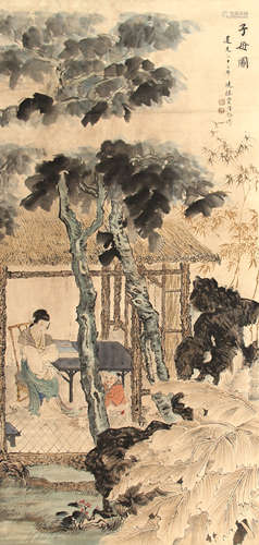 费丹旭 子母图 纸本设色立轴