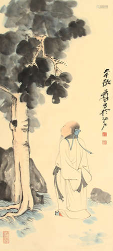 张大千 高仕人物 纸本设色立轴