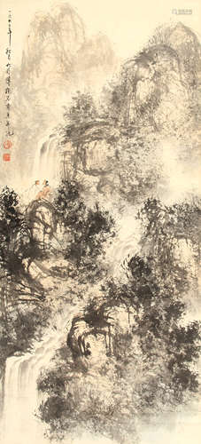 傅抱石 山水 纸本设色立轴