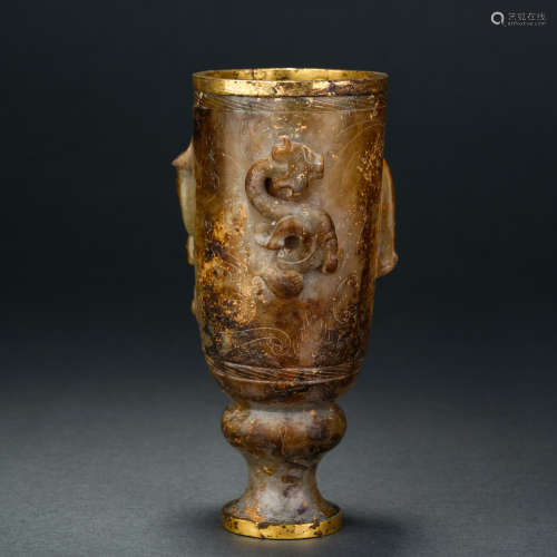 Pre-Ming Dynasty Hetian Jade-covered Gold Beast Cup