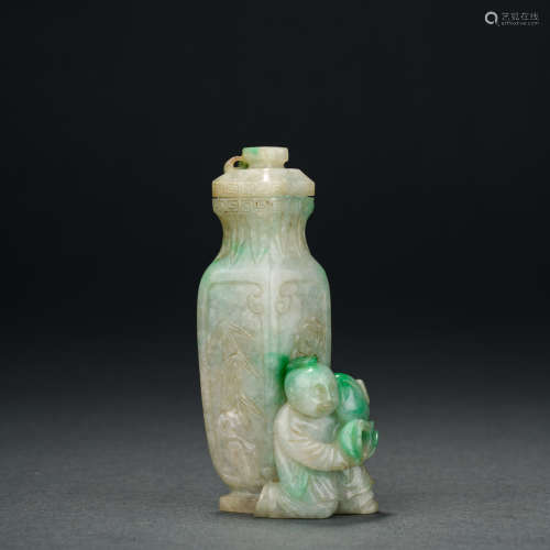 Qing Dynasty Jade Boy Appreciation Vase Ornament