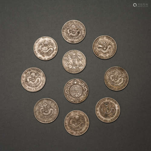 Guangxu Xuantong silver coins of the Qing Dynasty ten pieces
