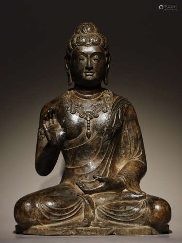 Tang Dynasty bluestone statue of seated Buddha