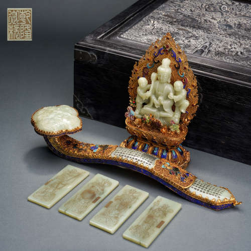 Qing Dynasty Hetian Jade Avalokitesvara Boy Decorated with t...